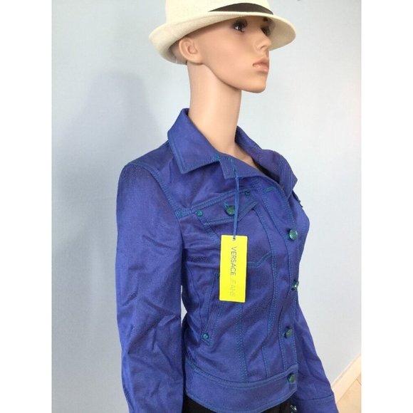 NWT Authentic Versace Blue Jean Jacket Crop Contrast Stitching IT 40 US 4 S - Picture 4 of 11